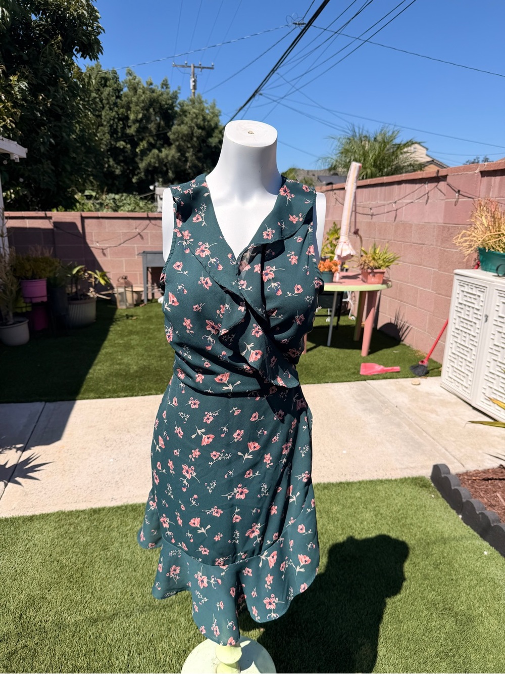 Le Lis Green Floral Ruffle Wrap Mini Dress